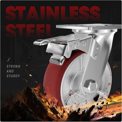 Casters Set of 4 Heavy Duty 6 inch with Brakes 2 and Fixed - ASRINIEY Locking Casters with Quiet Polyurethane on Steel Wheels, Swivel Plate Industrial Caster for Tool Box Trolley Workbench, 5000 lbs in Saudi Arabia