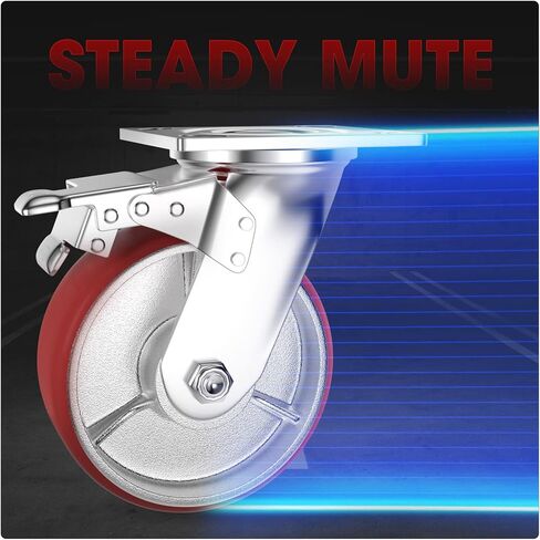 Casters Set of 4 Heavy Duty 6 inch with Brakes 2 and Fixed - ASRINIEY Locking Casters with Quiet Polyurethane on Steel Wheels, Swivel Plate Industrial Caster for Tool Box Trolley Workbench, 5000 lbs in Saudi Arabia