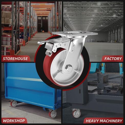 Casters Set of 4 Heavy Duty 6 inch with Brakes 2 and Fixed - ASRINIEY Locking Casters with Quiet Polyurethane on Steel Wheels, Swivel Plate Industrial Caster for Tool Box Trolley Workbench, 5000 lbs in Saudi Arabia