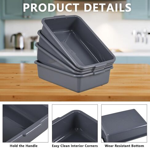 4-Pack Plastic Bus Bin Tubs Boxes, 15 L Restaurant Dish Tub, Gray in Saudi Arabia