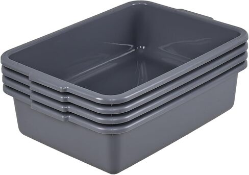 4-Pack Plastic Bus Bin Tubs Boxes, 15 L Restaurant Dish Tub, Gray in Saudi Arabia