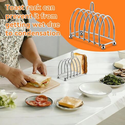 حامل الخبز المحمص على الطراز الإنجليزي، حامل الخبز 6 شرائح، حامل الخبز المحمص من الفولاذ المقاوم للصدأ مع أقدام كروية، محطة تبريد شبكة رغيف الخبز البريطاني العتيق مع مقبض لأدوات خبز المطبخ in Saudi Arabia