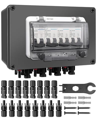 لوحة مفتاح قطع الاتصال الشمسية 4 سلسلة 32 AMP DC قاطع دائرة قاطع ، مربع Combiner Solar المقاومة للماء مع موصلات MC4 لأنظمة متصلة بالشبكة وخارج الشبكة ، 4 في 4 OUT in Kuwait