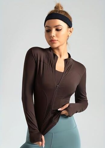 Women Yoga Jacket Slim Fit Stand Collar Stretch Athletic Top for Running Cycling Workout Training and Activewear in Saudi Arabia