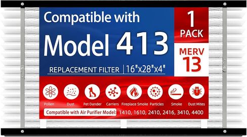 2Pack 413 استبدال مرشح الهواء MERV 13 متوافق مع طرازات Aprilaire 1410 ، 1610 ، 2410 ، 2416 ، 3410 ، 4400 ، 16x28x4inch Furnace Filter ، 413 Full House Air Purifiers Filter Filter in Kuwait