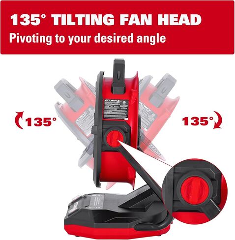 ECOMAX 12" AC/DC Bucket Top Misting Fan, Cordless with 2x20V Batteries & 2A Charger, 2-Speed Airflow & 2-Speed Mist Cooling Fan for Outdoor, Patio, Camping, Fits for 5-Gallon Bucket & Garden Hose in Kuwait