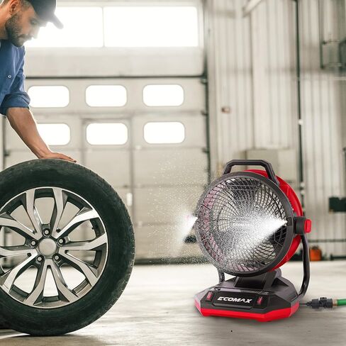 ECOMAX 12" AC/DC Bucket Top Misting Fan, Cordless with 2x20V Batteries & 2A Charger, 2-Speed Airflow & 2-Speed Mist Cooling Fan for Outdoor, Patio, Camping, Fits for 5-Gallon Bucket & Garden Hose in Kuwait