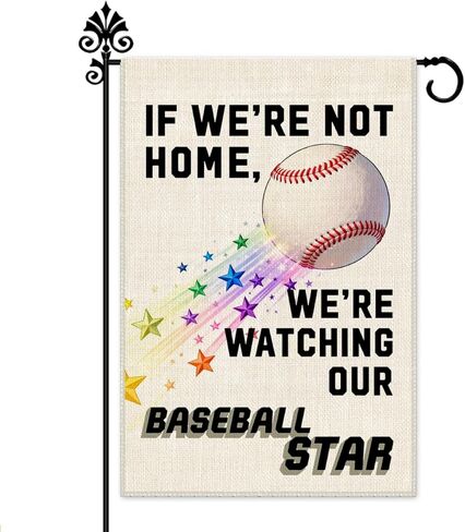 Hafhue If We're Not Home, We're Watching Our Baseball Star Garden Flag, 12 x 18 Inch Double Sided Farmhouse Holiday Yard Garden Lawn Patio Court Decor Flag, Baseball Star Support MLB Fan Yard Flags in Saudi Arabia