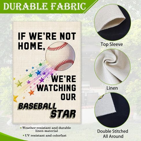 Hafhue If We're Not Home, We're Watching Our Baseball Star Garden Flag, 12 x 18 Inch Double Sided Farmhouse Holiday Yard Garden Lawn Patio Court Decor Flag, Baseball Star Support MLB Fan Yard Flags in Saudi Arabia