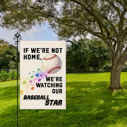 Hafhue If We're Not Home, We're Watching Our Baseball Star Garden Flag, 12 x 18 Inch Double Sided Farmhouse Holiday Yard Garden Lawn Patio Court Decor Flag, Baseball Star Support MLB Fan Yard Flags in Saudi Arabia