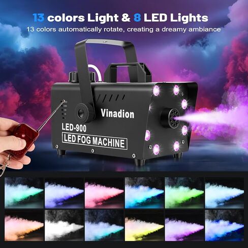 900W Fog Machine with Wireless Remote Control, Portable Smoke Machine with 8 LED Lights 13 Color Light Effects 5000CFM Stage Haze Machines for Theater DJ Parties Halloween Indoor Outdoor in Saudi Arabia