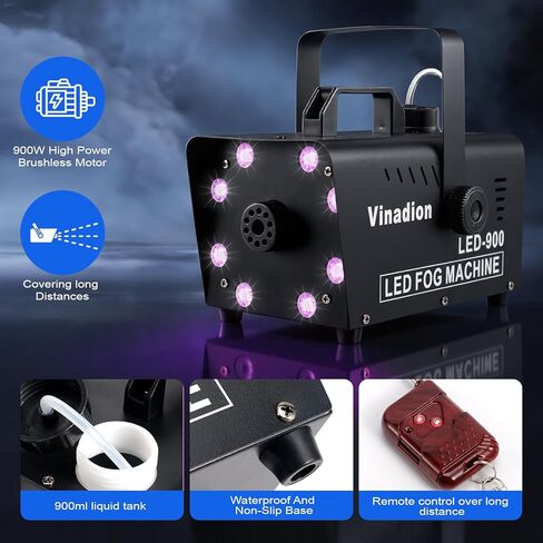 900W Fog Machine with Wireless Remote Control, Portable Smoke Machine with 8 LED Lights 13 Color Light Effects 5000CFM Stage Haze Machines for Theater DJ Parties Halloween Indoor Outdoor in Saudi Arabia
