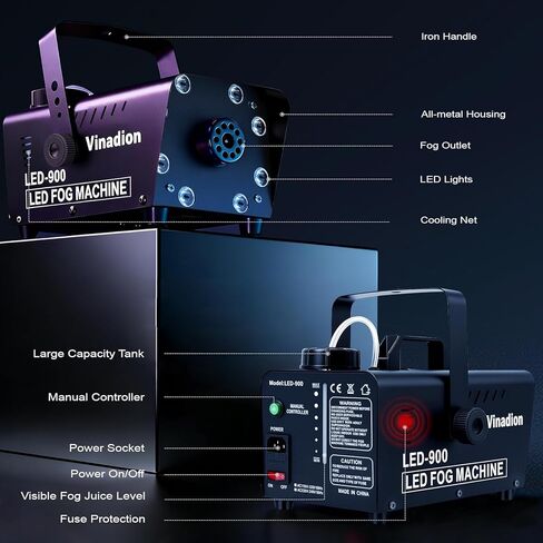 900W Fog Machine with Wireless Remote Control, Portable Smoke Machine with 8 LED Lights 13 Color Light Effects 5000CFM Stage Haze Machines for Theater DJ Parties Halloween Indoor Outdoor in Saudi Arabia
