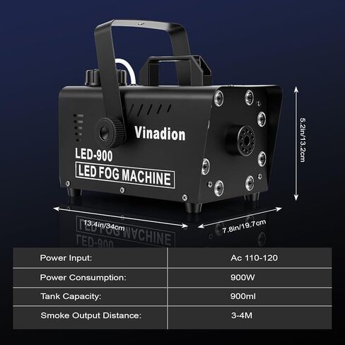 900W Fog Machine with Wireless Remote Control, Portable Smoke Machine with 8 LED Lights 13 Color Light Effects 5000CFM Stage Haze Machines for Theater DJ Parties Halloween Indoor Outdoor in Saudi Arabia