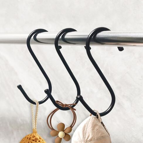 Stainless Steel S Hooks, Black Multi-Purpose Hanging Hooks for Rods, Strong and Durable, Ideal for Kitchen, Closet, and Home Use in Saudi Arabia