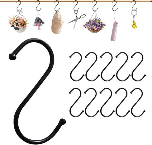 Stainless Steel S Hooks, Black Multi-Purpose Hanging Hooks for Rods, Strong and Durable, Ideal for Kitchen, Closet, and Home Use in Saudi Arabia