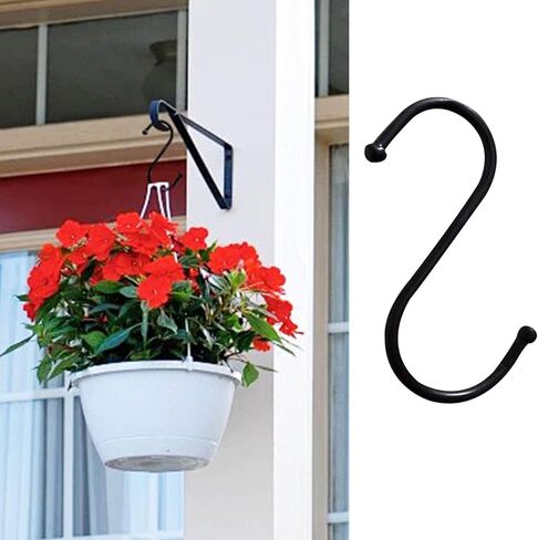 Stainless Steel S Hooks, Black Multi-Purpose Hanging Hooks for Rods, Strong and Durable, Ideal for Kitchen, Closet, and Home Use in Saudi Arabia