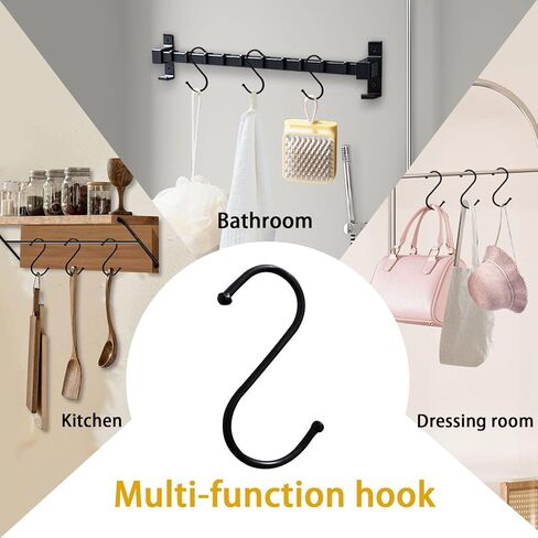 Stainless Steel S Hooks, Black Multi-Purpose Hanging Hooks for Rods, Strong and Durable, Ideal for Kitchen, Closet, and Home Use in Saudi Arabia