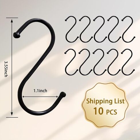 Stainless Steel S Hooks, Black Multi-Purpose Hanging Hooks for Rods, Strong and Durable, Ideal for Kitchen, Closet, and Home Use in Saudi Arabia