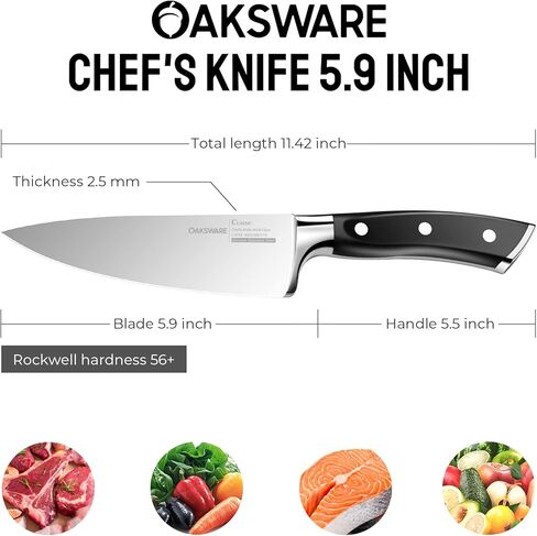 OAKSWARE Chef Knife, 6" Cutting & Cooking Kitchen Knife - High Carbon German Steel Razor Sharp Knives Professional Meat Knife with Ergonomic Handle in Saudi Arabia