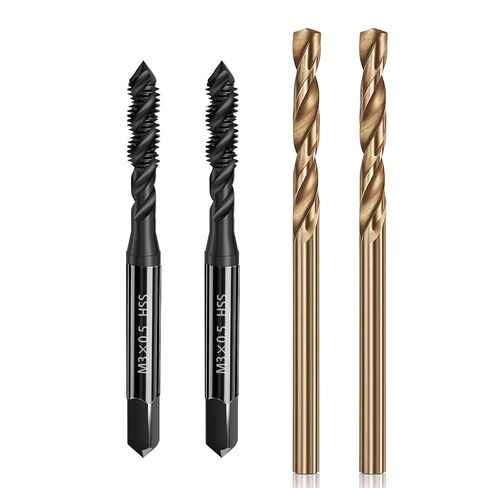 Metric Tap and Drill Bit Set, 2Pcs M3×0.5 HSS 6542 Spiral Flute Thread Tap and 2pcs 2.5mm M35 HSS Twist Drill Bit Cobalt Drill Bit Set, Machine Screw Tap Drill Set, Screw Tapping Threading Tool in Saudi Arabia