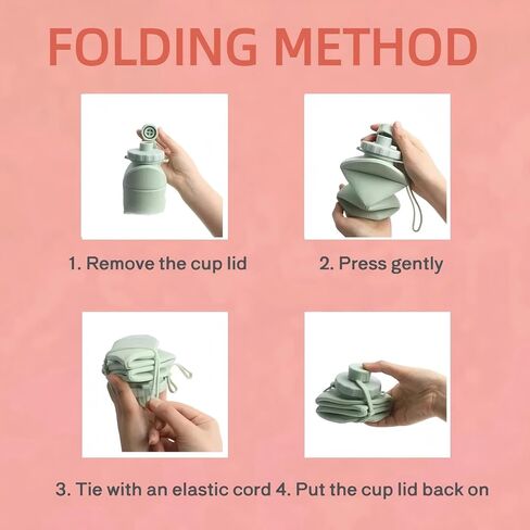 زجاجة مياه قابلة للطي للسفر سعة 20 أونصة (600 مل)، خالية من مادة BPA، زجاجة مياه قابلة للطي وخفيفة الوزن من السيليكون وقابلة لإعادة الاستخدام مع غطاء مانع للتسرب وحبل قصير، محمولة للسفر وركوب الدراجات والتخييم (أخضر) in Kuwait