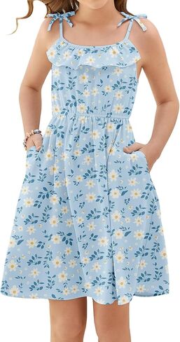 blibean Girls Summer Sundress Floral Print Strap Sleeveless Dress Size 6-15 Years in Saudi Arabia