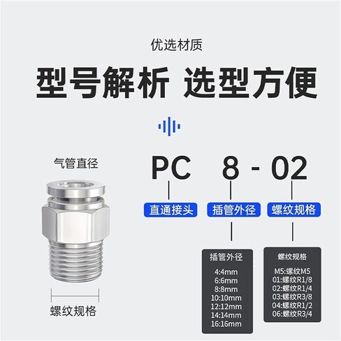 304 Stainless Steel Pneumatic Quick Connector PC8-02 Threaded Straight-Through PC4-M5 Air Pipe Plugs 6-01 1Pcs(Stainlesssteelpc14-03) in Saudi Arabia