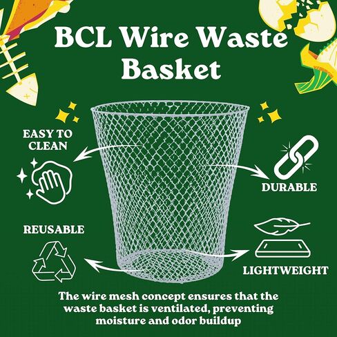 BCL Wire Mesh Round Waste Basket, 9in (White, Pack of 2) Lightweight Trash Can Open Top Wastebasket Recycling Bins Desk Office School Garbage Cans Home Essential & Custom Storage Carrier in Saudi Arabia