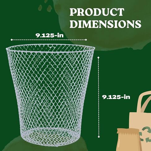 BCL Wire Mesh Round Waste Basket, 9in (White, Pack of 2) Lightweight Trash Can Open Top Wastebasket Recycling Bins Desk Office School Garbage Cans Home Essential & Custom Storage Carrier in Saudi Arabia