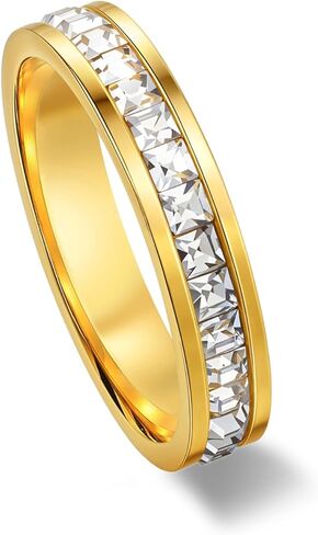 Wedding Rings for Women, 18K Gold Plated Rings Princess Cut Cubic Zirconia CZ 4mm Eternity Band Rings for Women No Tarnish Gold Ring Size 5-10 in Saudi Arabia