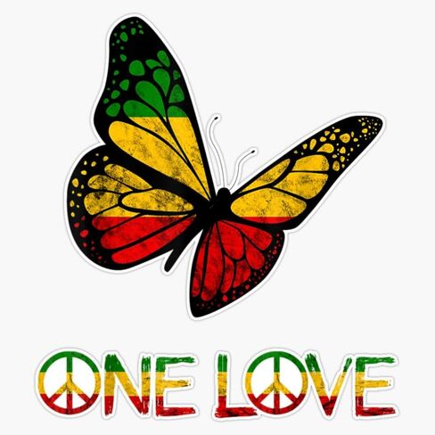 One Love Butterfly Rasta Reggae Peace Rastafari Roots Bumper Sticker Vinyl Decal 5" in Saudi Arabia