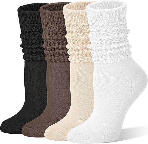 Justay 4 أزواج من الجوارب المترهلة للنساء، جوارب قطنية شتوية دافئة وسميكة وطويلة من الصوف للخريف هدايا الجوارب المترهلة in Kuwait