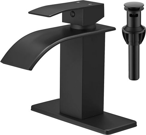Waterfall Bathroom Faucet, Single Handle Brushed Nickel Sink Faucet 1 Hole or 3 Hole for Lavatory, Washbasin, Vanity, Commercial, with Deck, Pop-up Drain and Supply Hoses in Saudi Arabia