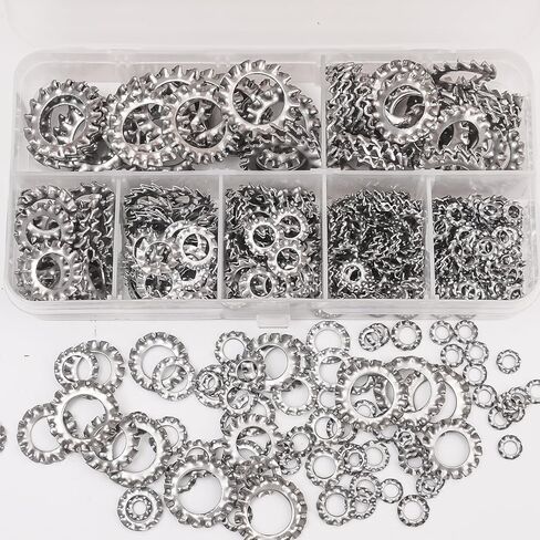 160PCS/ Box Stainless Steel External Toothed Washer Serrated Lock Gaskets, 7 Sizes M3/ M4/ M5/ M6/ M8/ M10/ M12 in Saudi Arabia