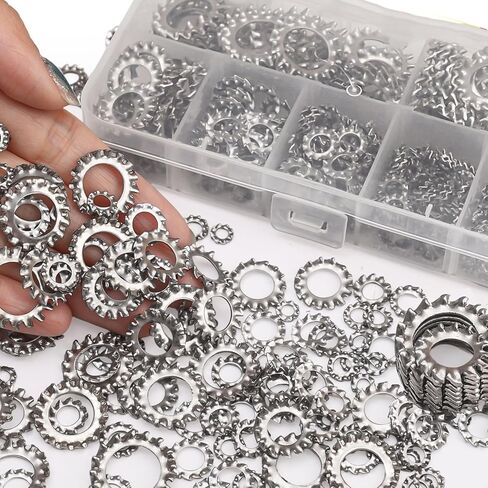 160PCS/ Box Stainless Steel External Toothed Washer Serrated Lock Gaskets, 7 Sizes M3/ M4/ M5/ M6/ M8/ M10/ M12 in Saudi Arabia