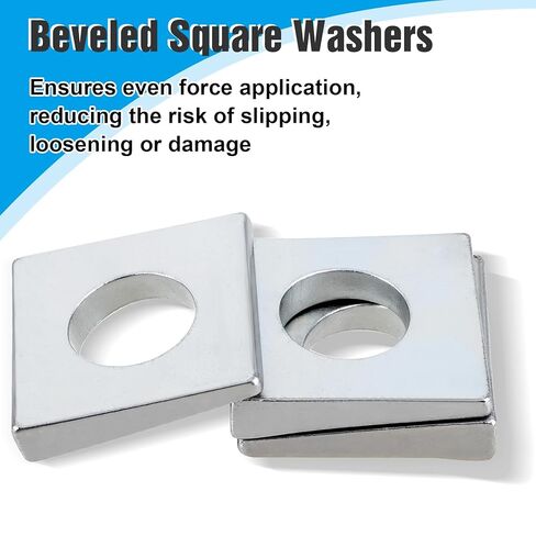 6 قطع 1/2 بوصة غسالات مربعة مشطوفة، 1-1/8 بوصة × 1-1/8 بوصة من الصلب الكربوني المجلفن على شكل إسفين بسُمك 2 مم إلى 6.6 مم، حشوات معدنية للتسوية (فضي) in Kuwait