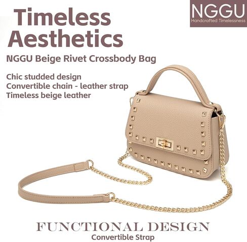 Women's Top Handle Handbag with Rivet, Lightweight PU Small Purse with Detachable Chain for Daily Use in Saudi Arabia