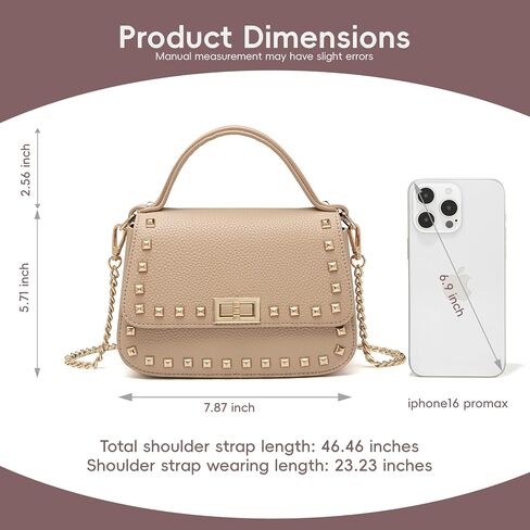 Women's Top Handle Handbag with Rivet, Lightweight PU Small Purse with Detachable Chain for Daily Use in Saudi Arabia