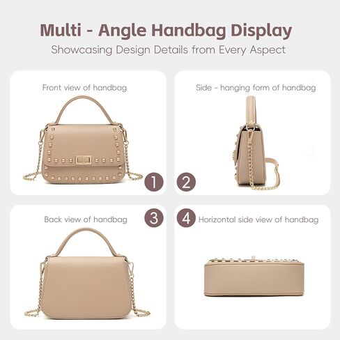 Women's Top Handle Handbag with Rivet, Lightweight PU Small Purse with Detachable Chain for Daily Use in Saudi Arabia