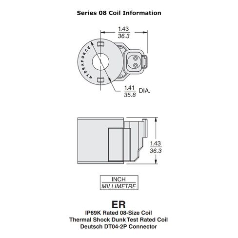 صمام الملف اللولبي HydraForce 4303624، موصل ألماني، 24 فولت تيار مستمر، سلسلة 08 in Kuwait