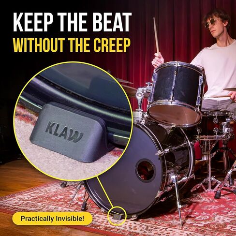 مرساة سجادة طبل الجهير من KLAW - توقف زحف الطبل تمامًا | يعمل على كل سجادة طبلة وسجادة طبلة وسجاد | ملحقات طبلة الجيب لطبول الركلة | هدية مجموعة الطبول الجاهزة ملحقات الفرامل (أسود، عادي) in Kuwait