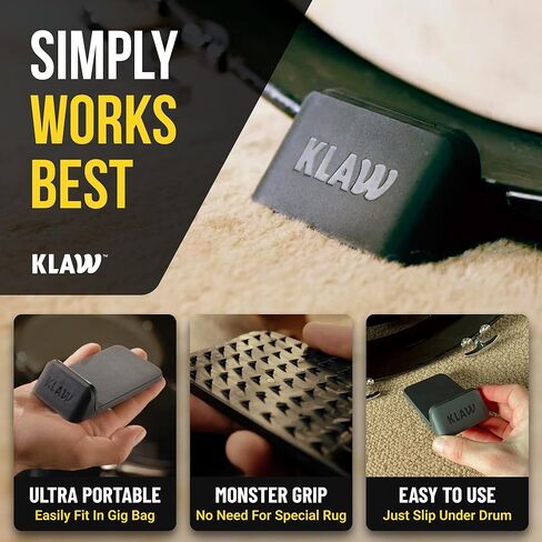 مرساة سجادة طبل الجهير من KLAW - توقف زحف الطبل تمامًا | يعمل على كل سجادة طبلة وسجادة طبلة وسجاد | ملحقات طبلة الجيب لطبول الركلة | هدية مجموعة الطبول الجاهزة ملحقات الفرامل (أسود، عادي) in Kuwait