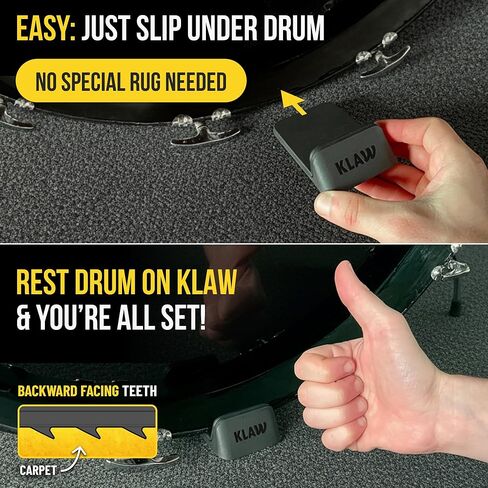 مرساة سجادة طبل الجهير من KLAW - توقف زحف الطبل تمامًا | يعمل على كل سجادة طبلة وسجادة طبلة وسجاد | ملحقات طبلة الجيب لطبول الركلة | هدية مجموعة الطبول الجاهزة ملحقات الفرامل (أسود، عادي) in Kuwait