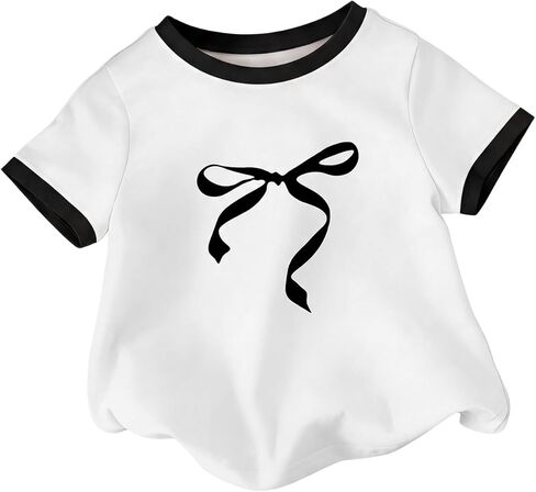 Girls Shirts Short Sleeve Cute Summer Tops Color Block Bow Graphic Tee in Saudi Arabia