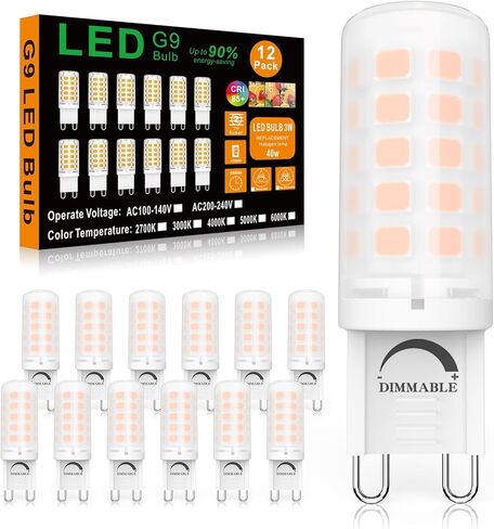 لمبة LED BAOMING G9 قابلة للتعتيم بقدرة 3 وات (مكافئ هالوجين 40 وات) - 2700 كلفن أبيض دافئ، بدون وميض، 420 لومن، قاعدة بلاستيكية - مثالية للثريا، ومروحة السقف، والخزانة - 6 عبوات in Kuwait