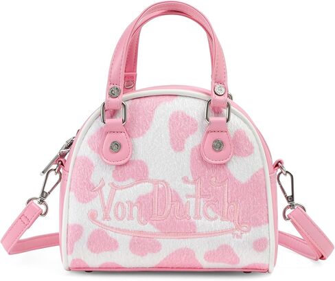 Von Dutch Womens Cow Print Bowling Bag – Stylish Women's Handbag with Adjustable Strap, Spacious Interior, and Vegan Faux Fur in Saudi Arabia