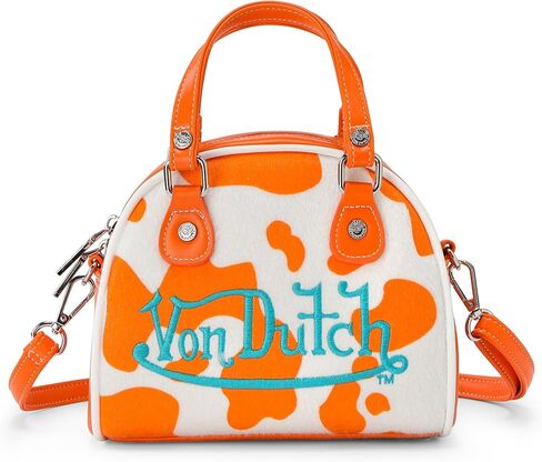 Von Dutch Womens Cow Print Bowling Bag – Stylish Women's Handbag with Adjustable Strap, Spacious Interior, and Vegan Faux Fur in Saudi Arabia