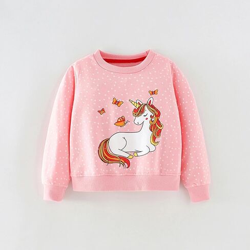 Girl's Sweatshirt, Unicorn Printed Long Sleeve Cotton Pullover, Casual Spring Fall Winter Wear for 3-8 Years in Saudi Arabia