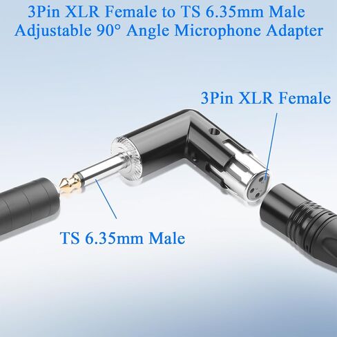 QIANRENON Adjustable 90° Angle XLR Female to 1/4 TS Microphone Adapter 3Pin X-lr Socket to TS 6.35mm Male Mono Unbalanced Right Angle Connector XLR Jack Position Tunable, for Guitar Amplifier Mixer in Saudi Arabia